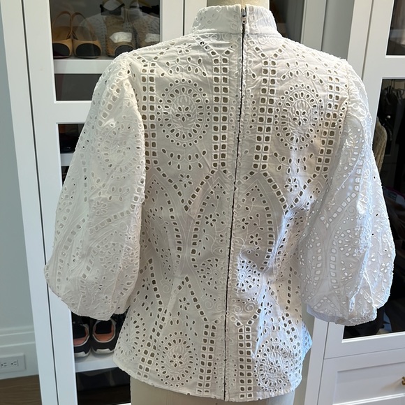 Ganni- White Eyelet Embroidery With Billowy Sleeve Shirt - Picture 5 of 7
